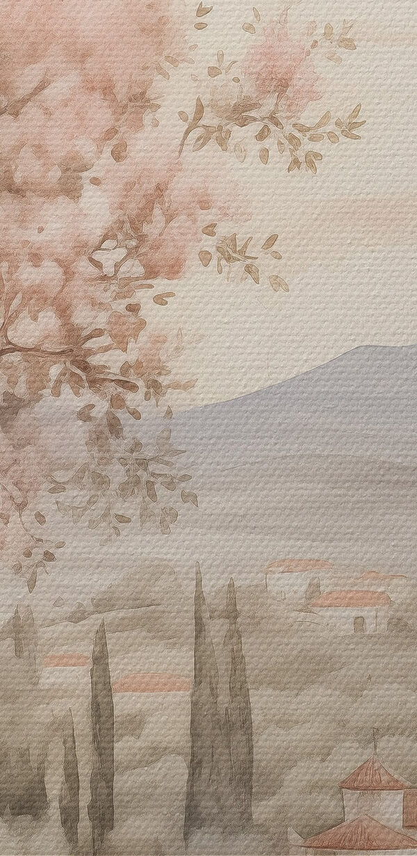 Canvas prints Painting of a landscape with trees and a building Canvas prints Painting of a landscape with trees and a building
