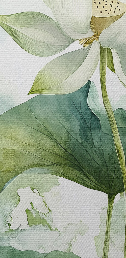 Painting of white flowers and green leaves