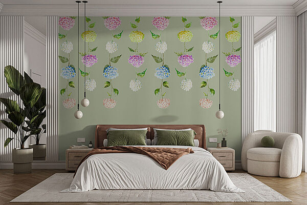 Rangée de fleurs avec des feuilles vertes Rangée de fleurs avec des feuilles vertes
