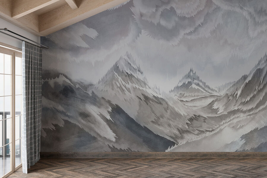 Peinture de montagnes et de nuages