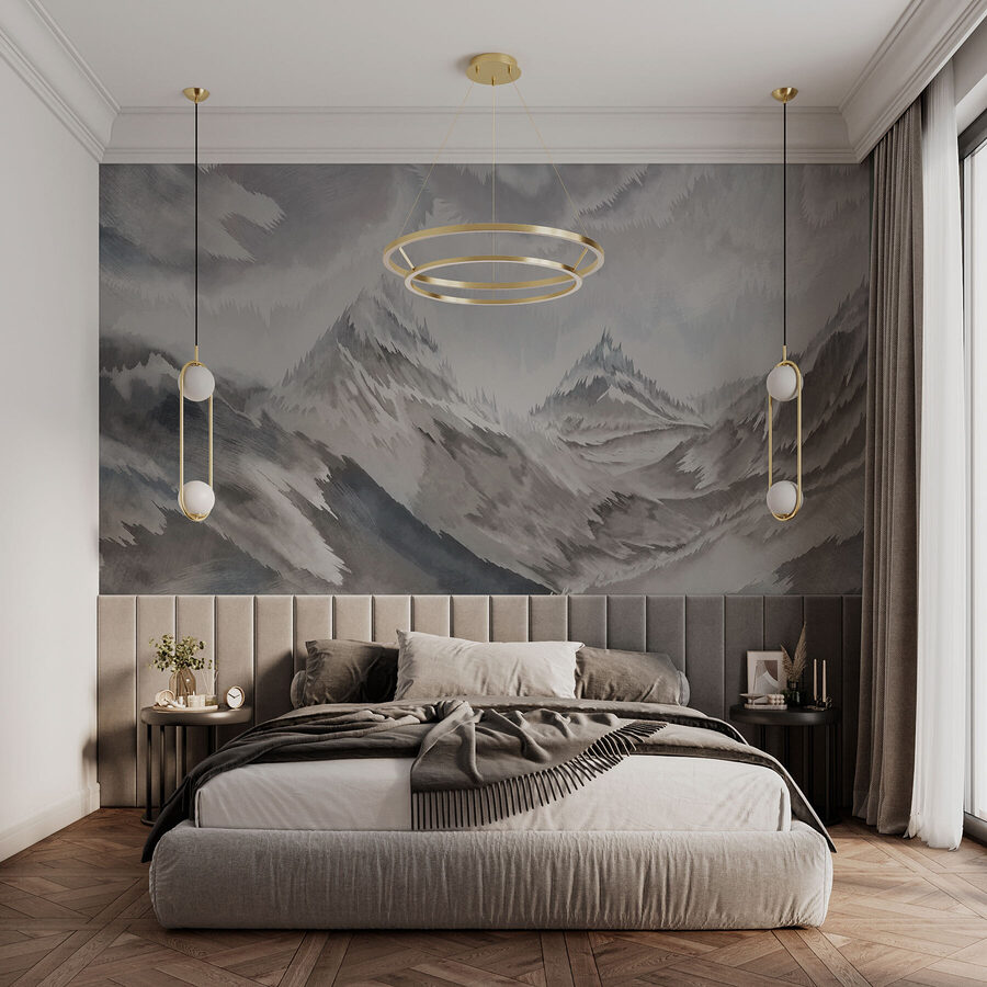Peinture de montagnes et de nuages