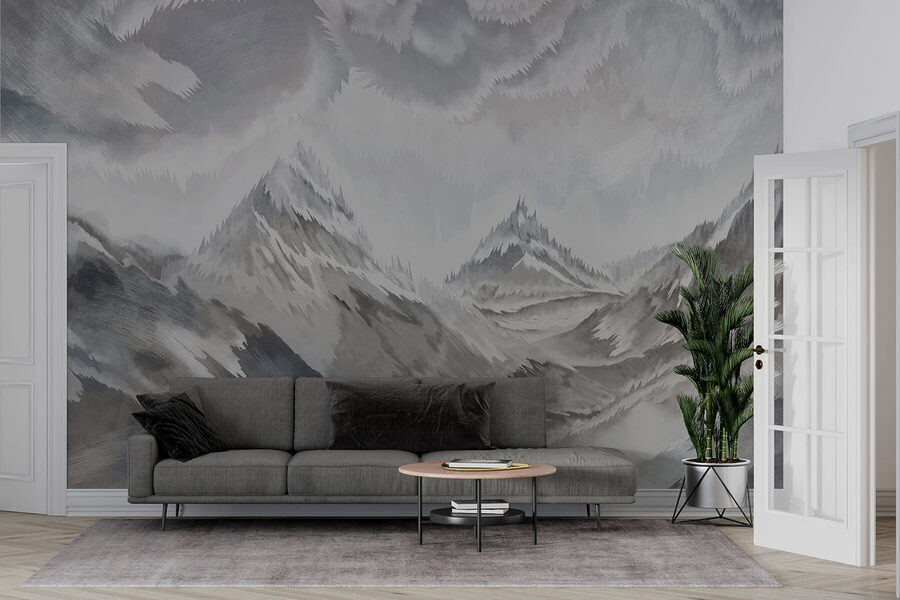 Peinture de montagnes et de nuages
