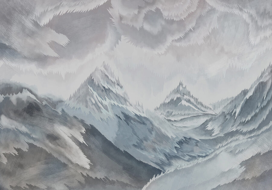 Peinture de montagnes et de nuages