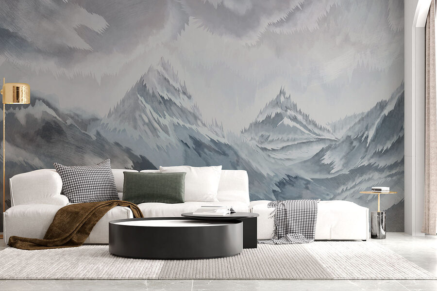Peinture de montagnes et de nuages