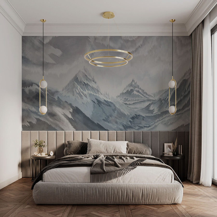 Peinture de montagnes et de nuages