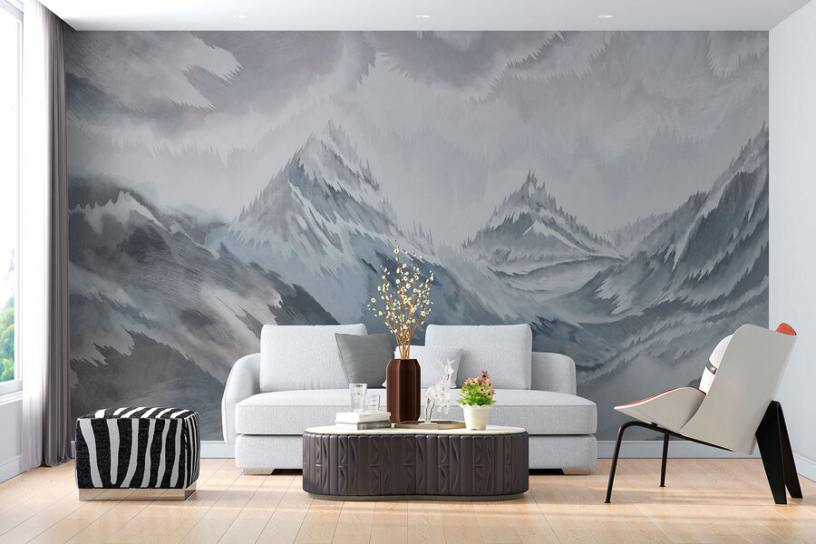 Peinture de montagnes et de nuages