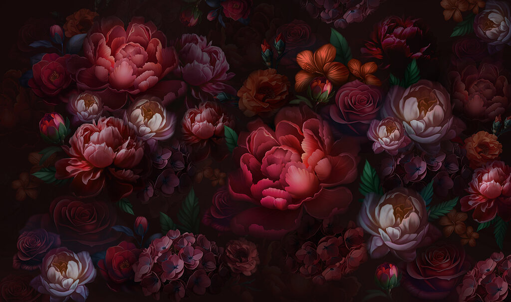 Groupe de fleurs sur fond sombre Groupe de fleurs sur fond sombre