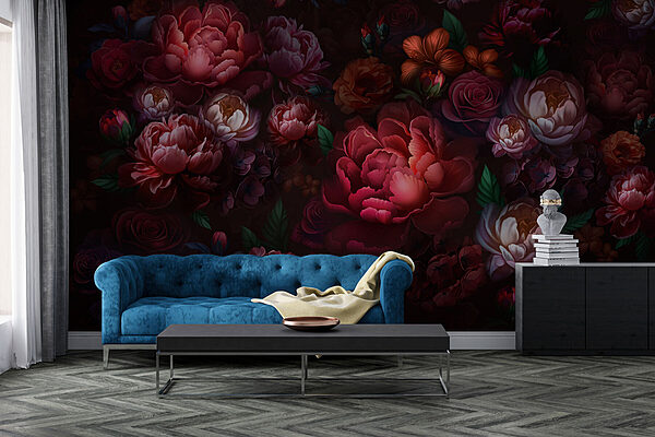 Groupe de fleurs sur fond sombre Groupe de fleurs sur fond sombre