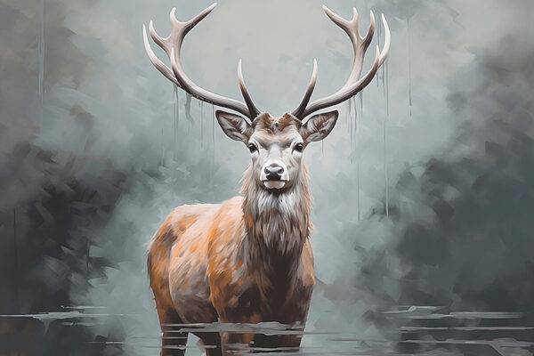 Cerf debout dans l'eau Cerf debout dans l'eau