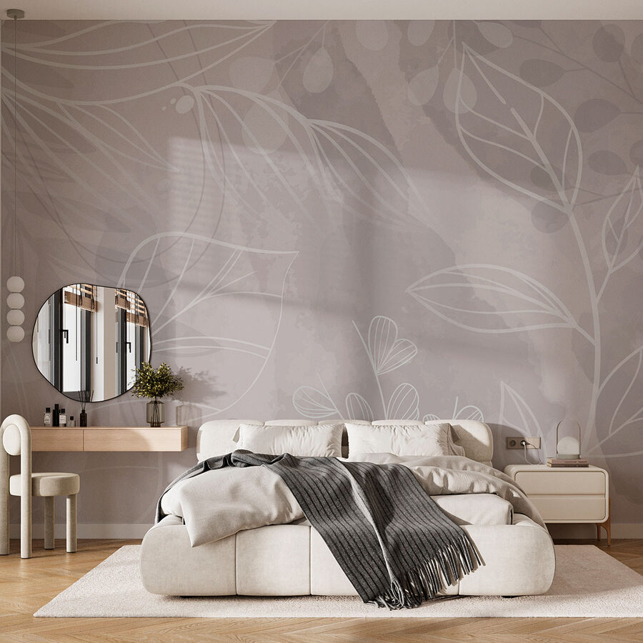Fond blanc et gris avec des feuilles