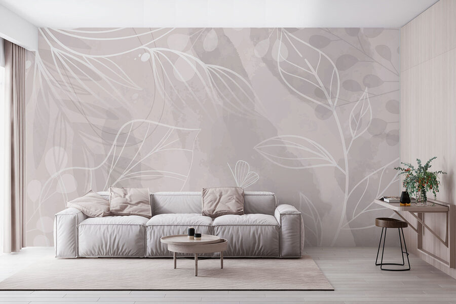 Fond blanc et gris avec des feuilles