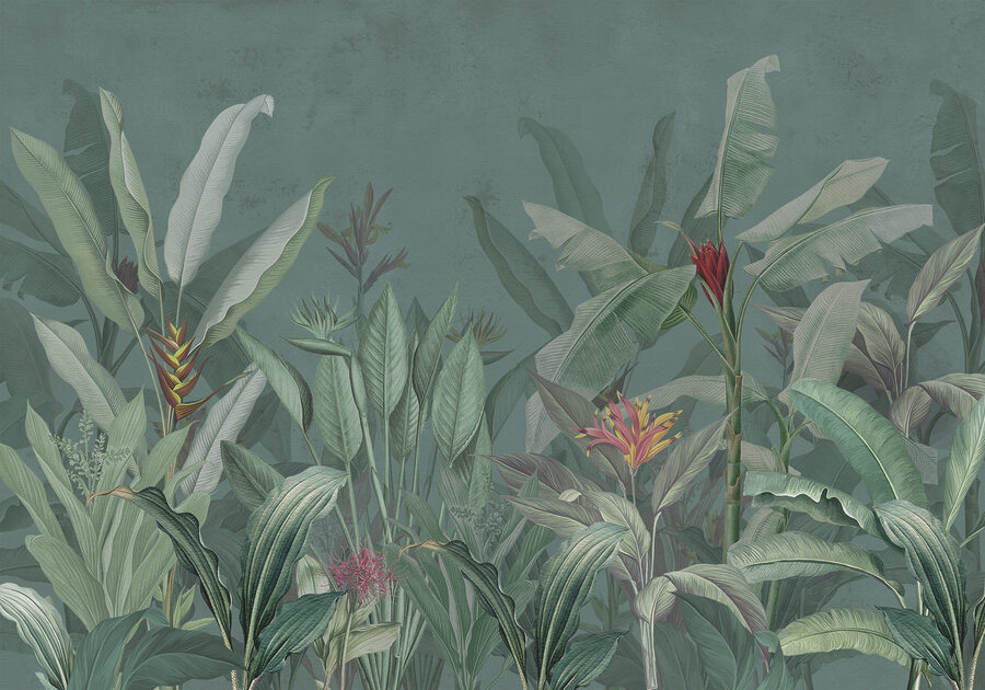 Papier peint avec des plantes et des fleurs