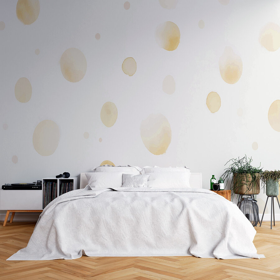 Papier peint à pois blancs et jaunes