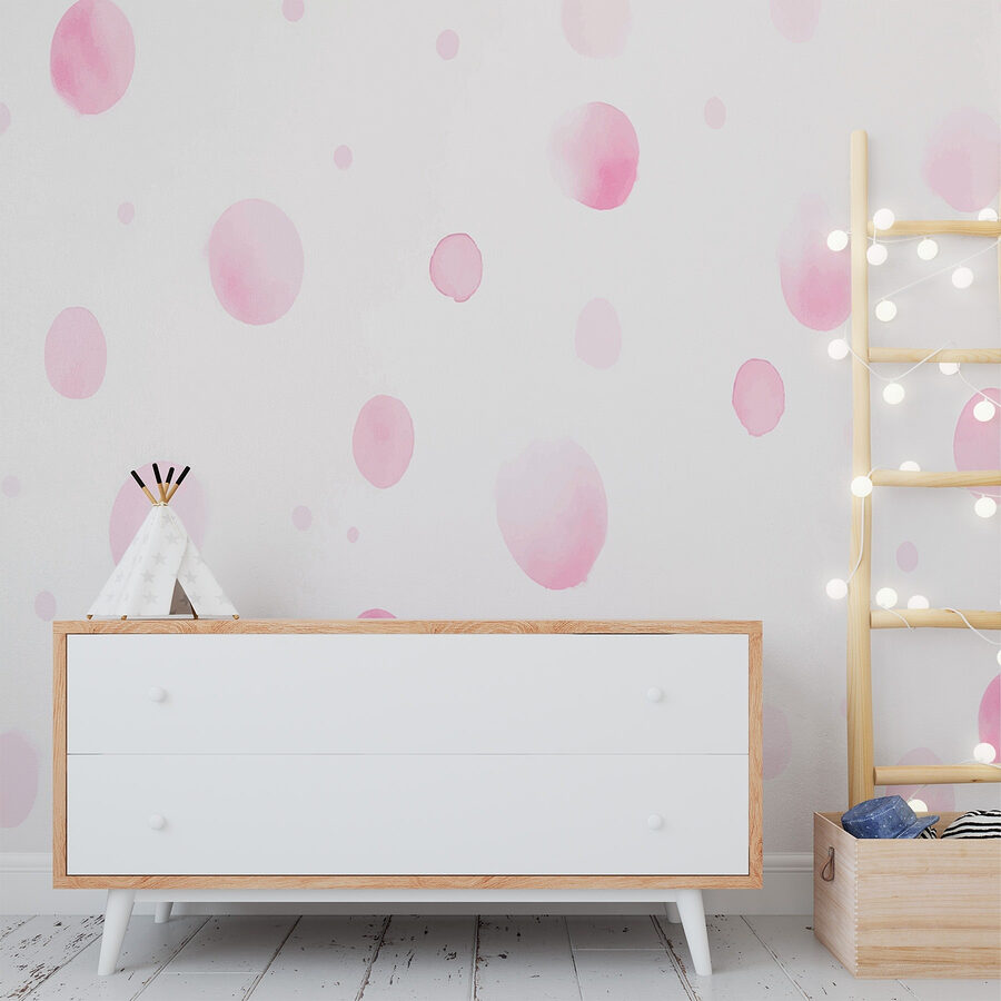 Papier peint à pois roses et blancs