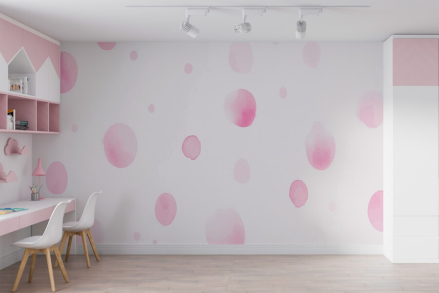 Papier peint à pois roses et blancs