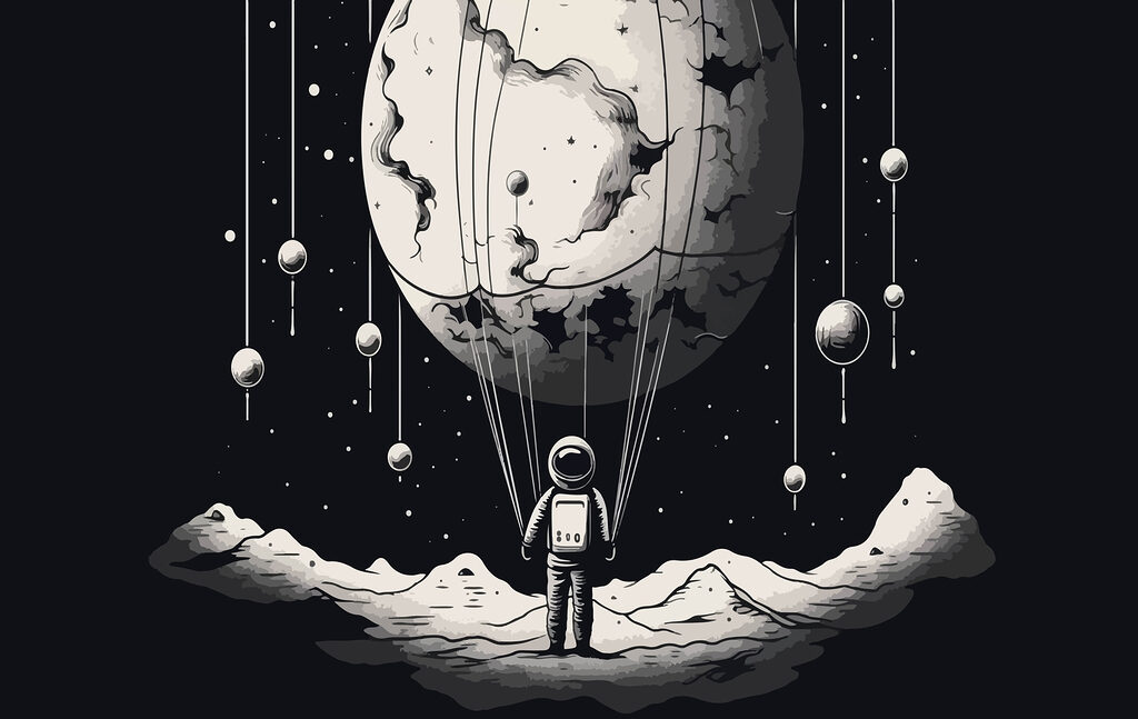 Astronaute dans l'espace avec un ballon dans le ciel Astronaute dans l'espace avec un ballon dans le ciel
