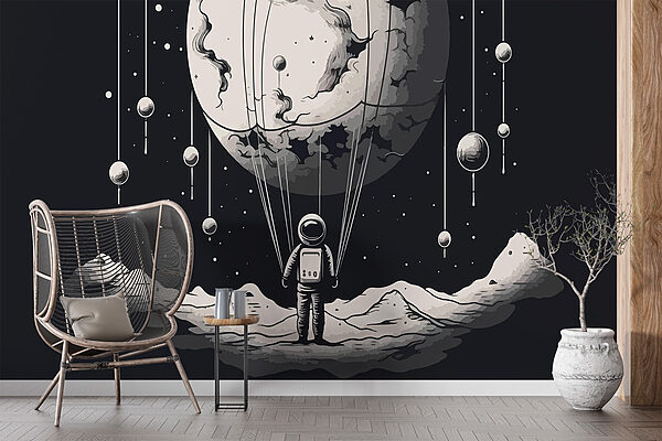 Astronaute dans l'espace avec un ballon dans le ciel Astronaute dans l'espace avec un ballon dans le ciel