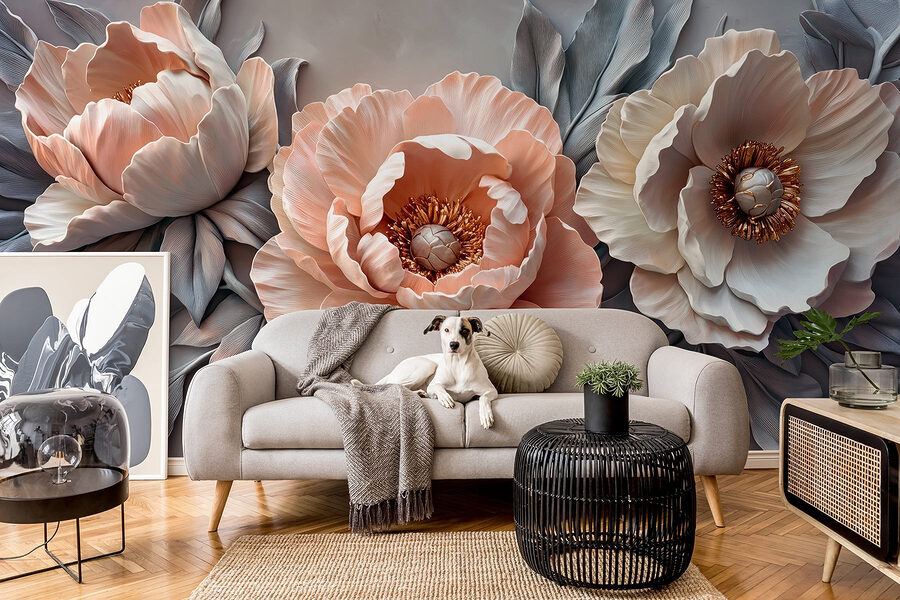 Groupe de fleurs avec feuilles