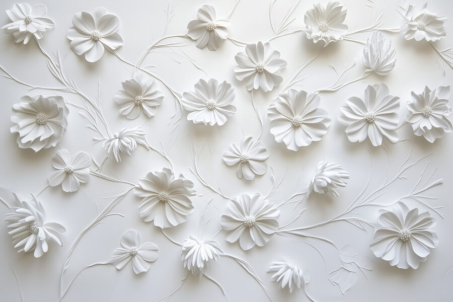 Fleurs en papier blanc sur une surface blanche