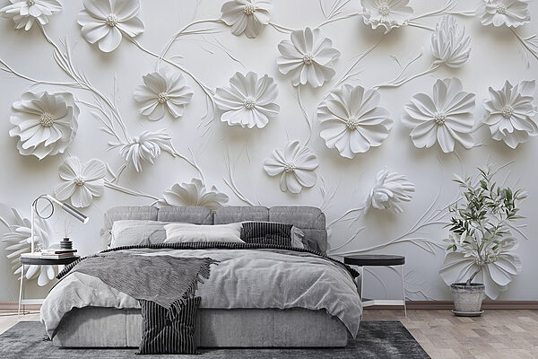 Fleurs en papier blanc sur une surface blanche Fleurs en papier blanc sur une surface blanche