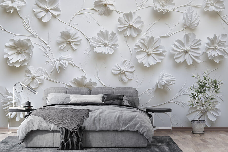 Fleurs en papier blanc sur une surface blanche