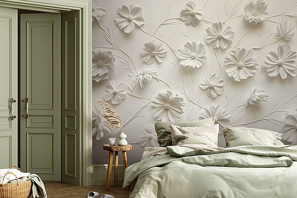 Fleurs en papier blanc sur une surface blanche Fleurs en papier blanc sur une surface blanche