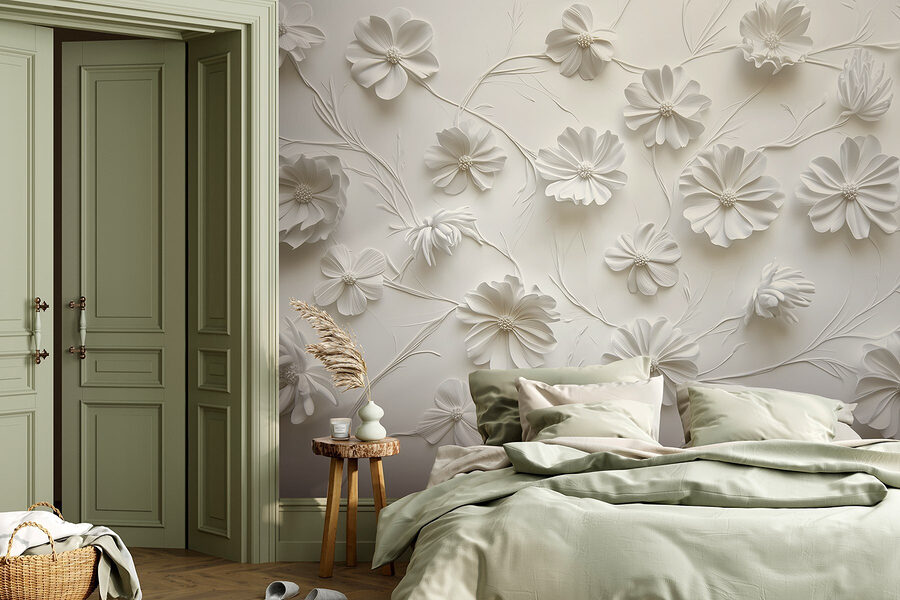 Fleurs en papier blanc sur une surface blanche