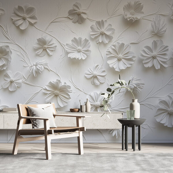 Fleurs en papier blanc sur une surface blanche Fleurs en papier blanc sur une surface blanche