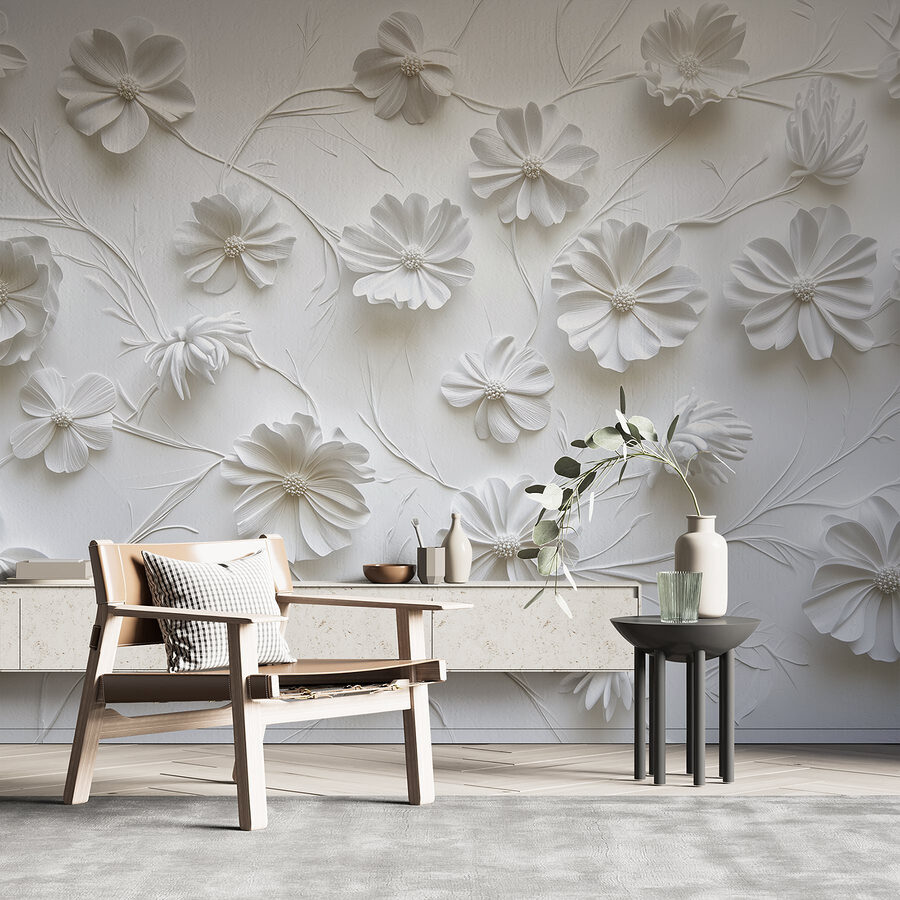 Fleurs en papier blanc sur une surface blanche