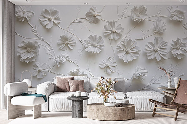 Fleurs en papier blanc sur une surface blanche Fleurs en papier blanc sur une surface blanche