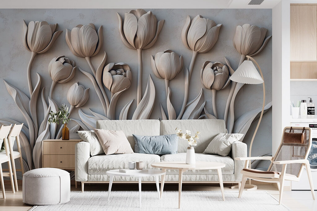 White flower carving on a wall White flower carving on a wall