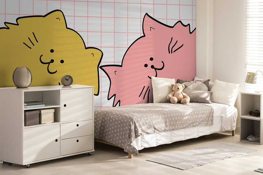 Chat jaune et rose