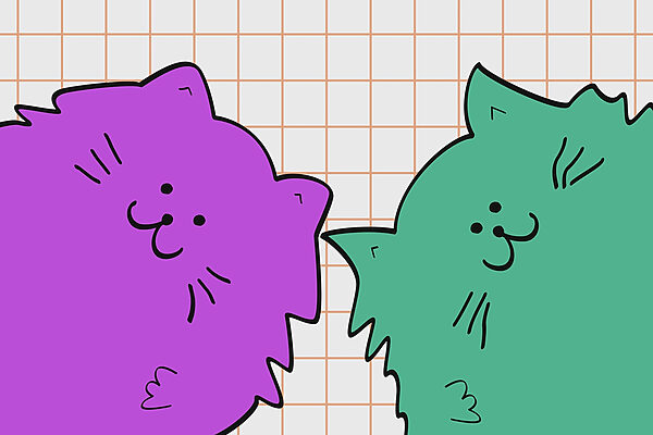 Chat violet et vert Chat violet et vert