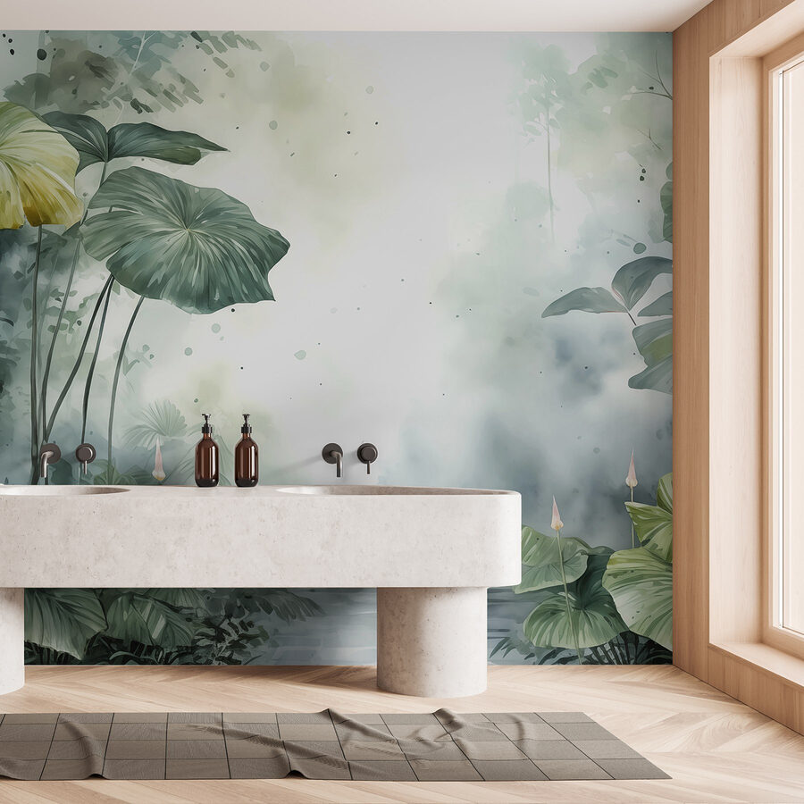 Peinture d'un étang avec des plantes et de l'eau