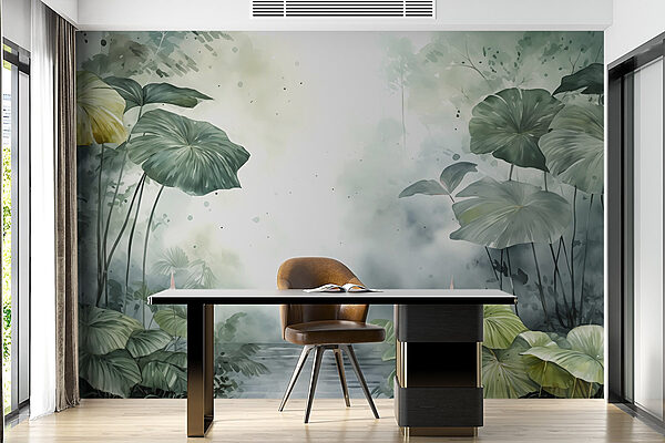 Peinture d'un étang avec des plantes et de l'eau Peinture d'un étang avec des plantes et de l'eau