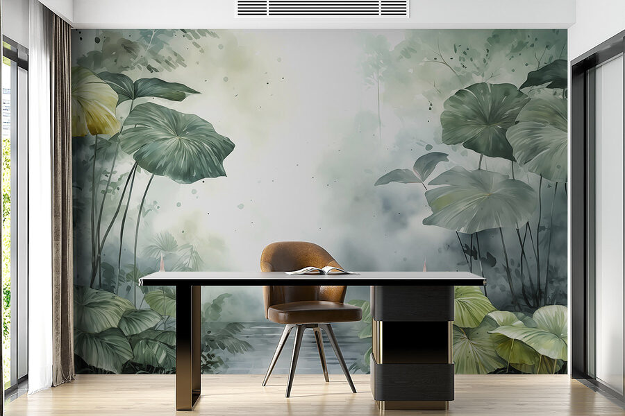 Peinture d'un étang avec des plantes et de l'eau