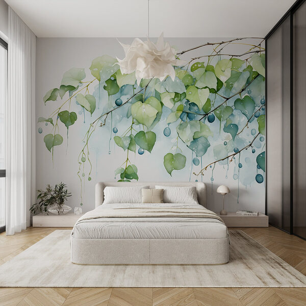 Aquarelle d'une branche avec des feuilles et des baies bleues Aquarelle d'une branche avec des feuilles et des baies bleues