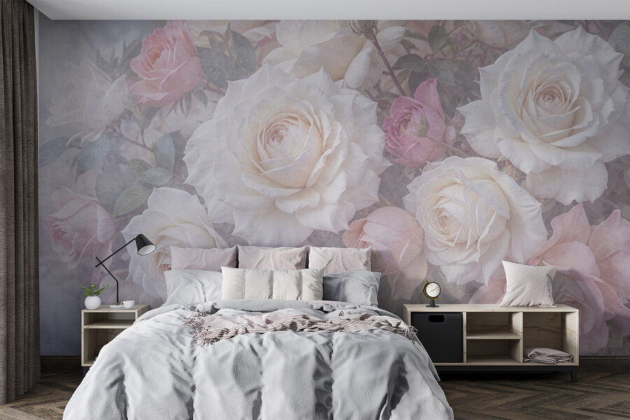 Groupe de roses blanches et roses