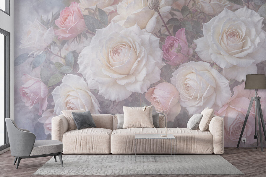 Groupe de roses blanches et roses
