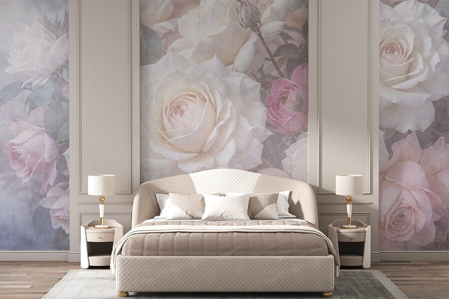 Groupe de roses blanches et roses