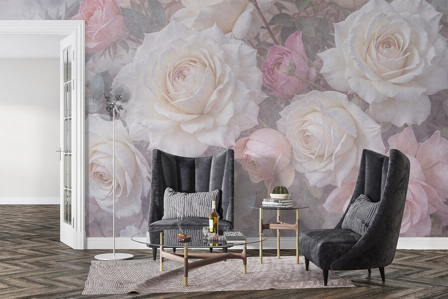 Groupe de roses blanches et roses
