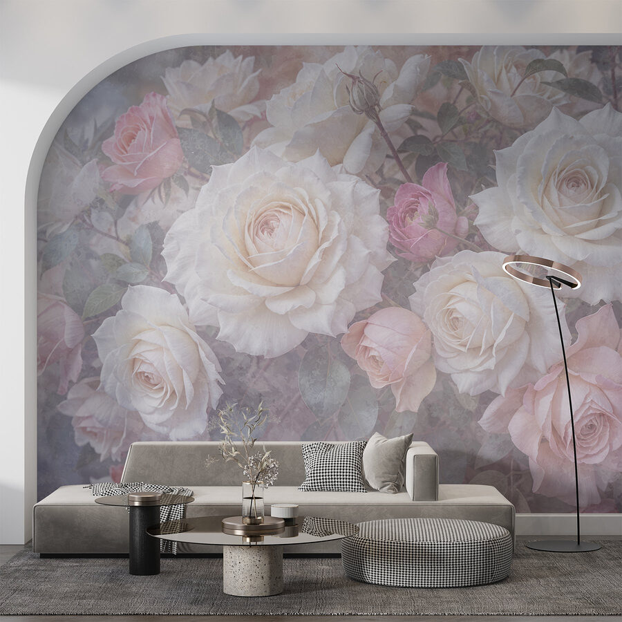 Groupe de roses blanches et roses