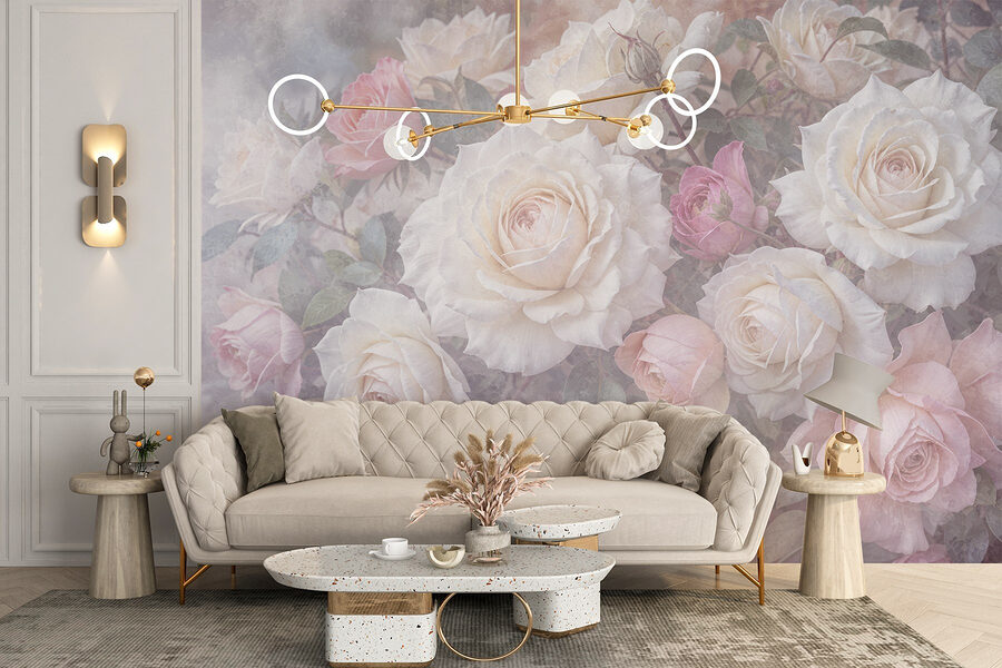 Groupe de roses blanches et roses