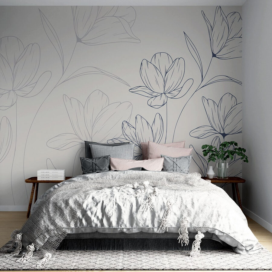 Papier peint Dessin de fleurs sur fond blanc