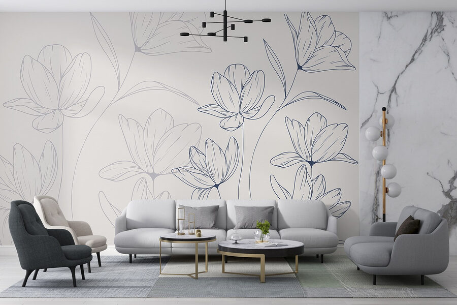 Papier peint Dessin de fleurs sur fond blanc – Image 2