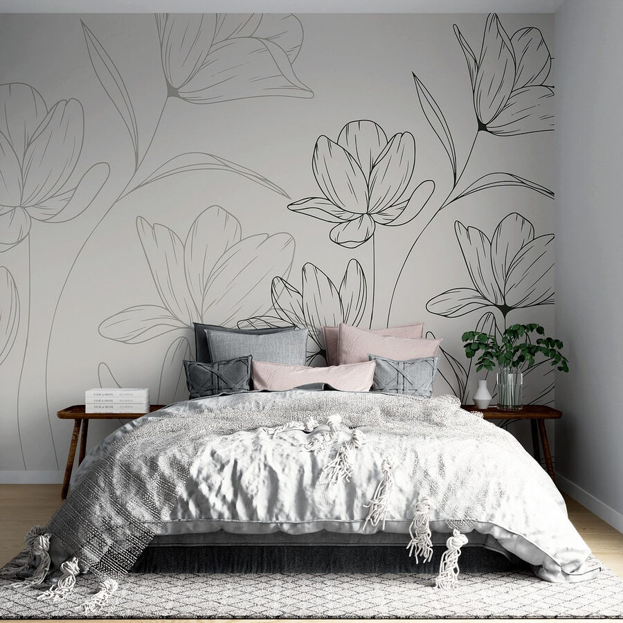 Papier peint Dessin de fleurs sur fond blanc