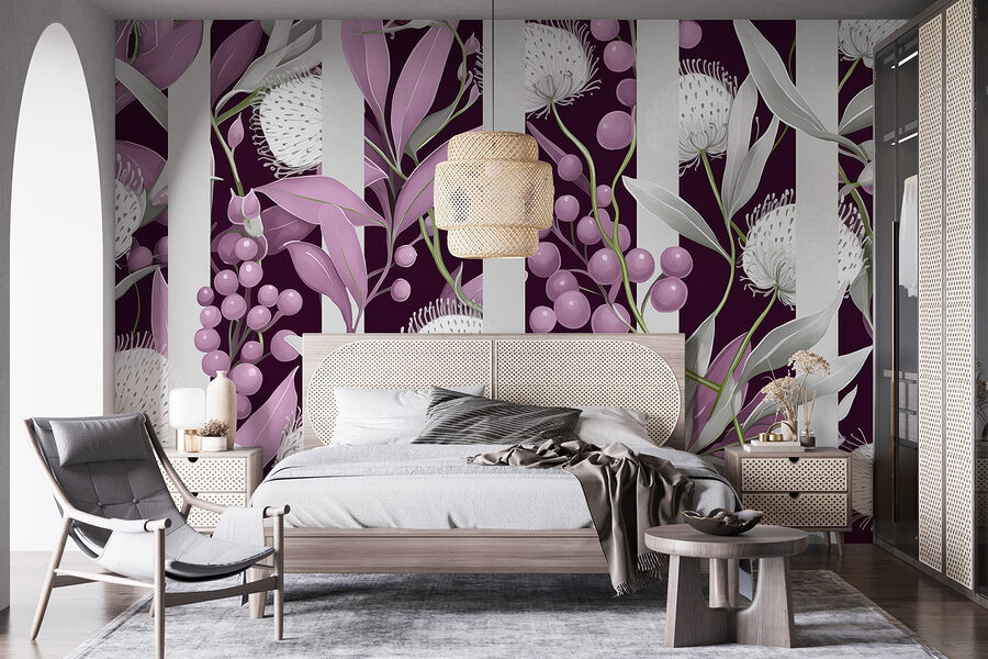Motif floral violet et blanc