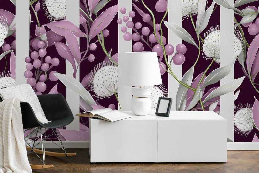 Motif floral violet et blanc