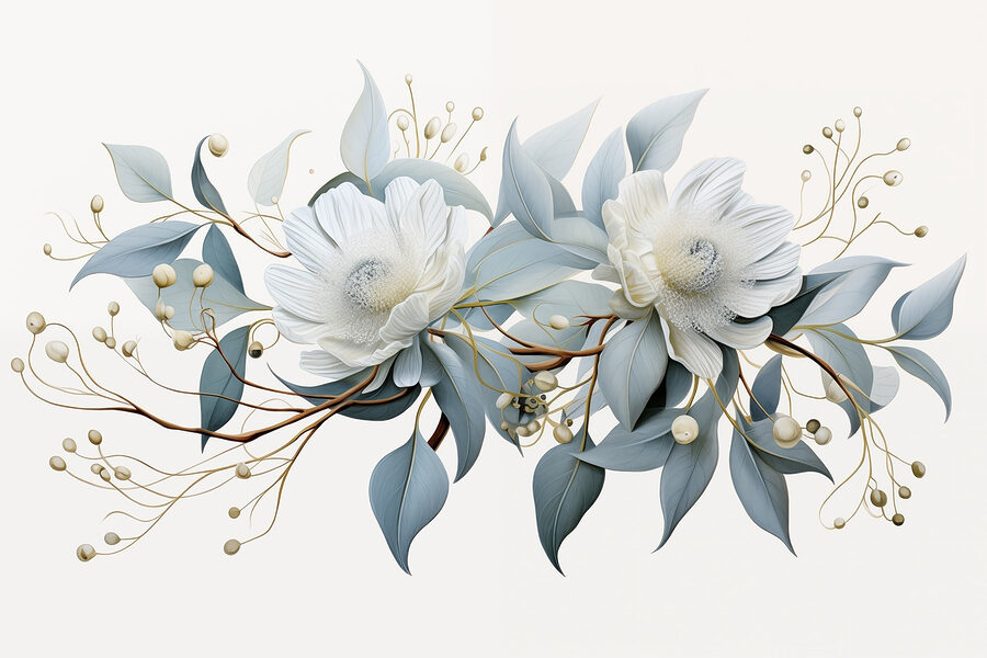 Fleurs et feuilles blanches