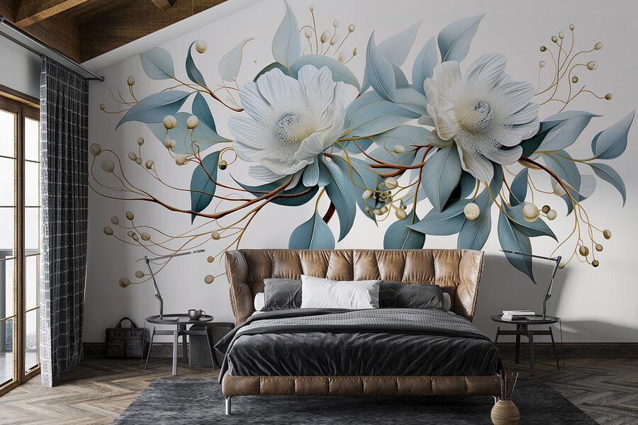 Fleurs et feuilles blanches